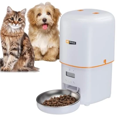 Image de Ferplast Distributeur Croquettes Chat Automatique Risto Pet, Chien 4 L, Programmable, Double Alimentation, 6 Repas par Jour, Écran Rétroéclairé, Gamelle en Acier Inoxydable