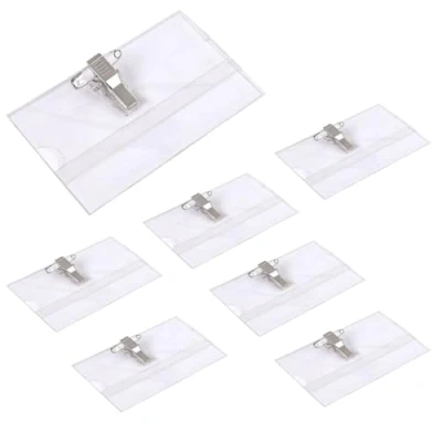 Image de Anyasen badges Porte nom 100 pièces cartes d&#039;identité en plastique transparent Protège Carte avec clip de maintien et épingle 9 cm x 5,7