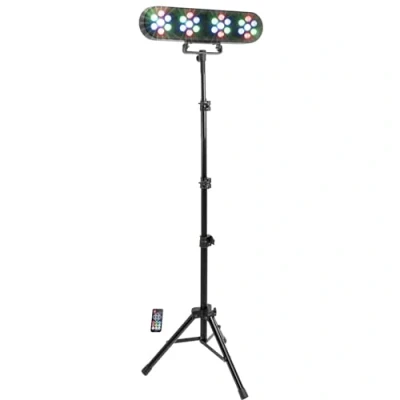 Image de Party Light &amp; Sound FUNLED Jeux de lumière avec 4 effets sur pied téléscopique PAR 7 LEDs 1 W chacune Télécommande Effet stroboscope Support inclus hauteur réglable