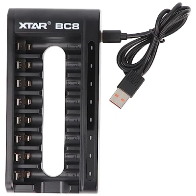 Image de XTAR Chargeur pour 8 Piles R03 / AAA et R6 AA, Li ION 1,5 V/NiMH, Alimentation par USB Type C, modèle : BC8, Noir
