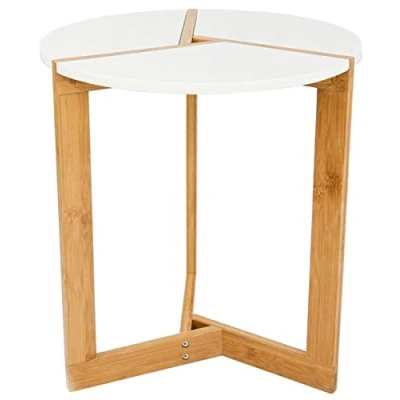Image de DuneDesign Table d&#039;Appoint Scandinave 40x45cm Blanche de Chevet Ronde Basse en Bois