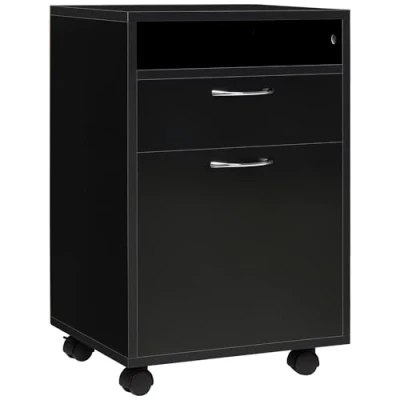 Image de HOMCOM caisson à roulettes, armoire dossiers, de bureau avec tiroir, bureau, rangement caisson, pour cabinet travail, noir, 40 x 35 60 cm