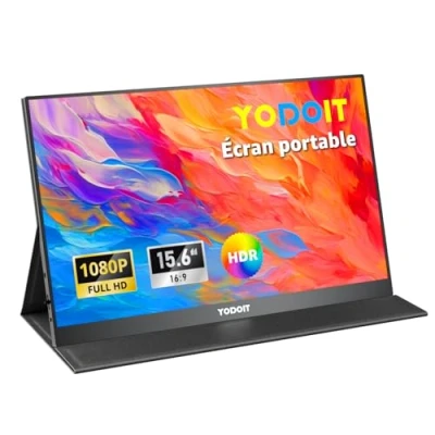 Image de Yodoit Écran Portable 15,6&quot; 1920 x 1080 FHD Moniteur IPS 100% SRGB Display HDMI USB Type C avec Haut parleurs Intégrés pour PC/MacBook/Xbox/PS4 5/TV