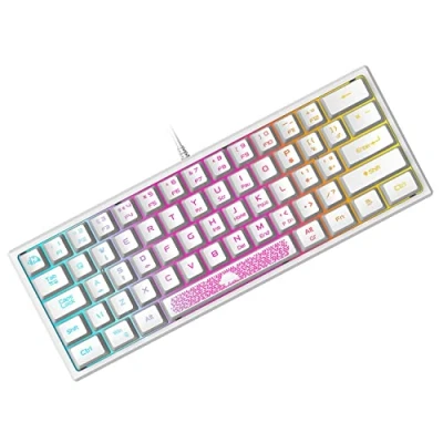 Image de Mini 60% Clavier de Jeu, Câblé USB Gaming Keyboard, Configuration Compact 62 Touches, Ultra Light Portable,QWERTY, Rétroéclairé RGB Semi Mécanique à Membrane pour PC, Mac, Laptop Blanc