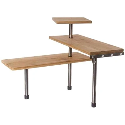 Image de BAKAJI Étagère d&#039;angle pour Cuisine, 3 étagères, Bois de Bambou, Structure en Acier, Meuble d&#039;angle, étagère à épices, Objets avec Crochets