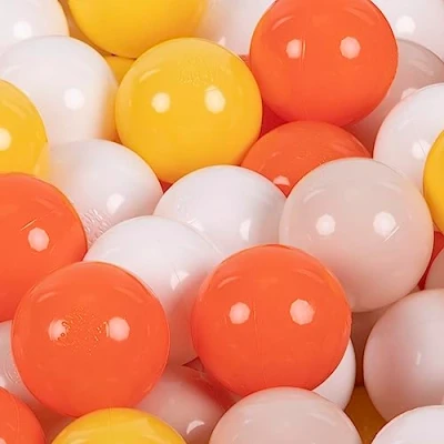 Image de KiddyMoon 200 Balles/7Cm Balles Colorées Plastique pour Piscine Enfant Bébé Fabriqué en EU, Jaune/Orange/Beige Pastel/Blanc