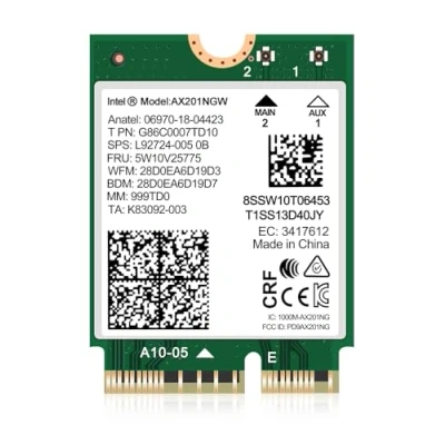 Image de Carte WiFi 6 sans fil Intel AX201 NGW. Prend uniquement en charge le protocole CNVio2 et 10/11/12/13e génération CPU, Bluetooth 5.2, 2400 Mbps, adaptateur réseau pour ordinateur portable Support