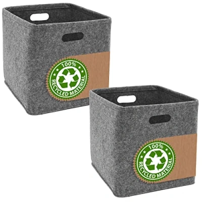 Image de DuneDesign 100% Feutre Recyclé : Lot de 2 Cubes Rangement 33x33x33 Box Compatible avec Ikea Kallax Storage Etagere Boite Bureau Casier Toy