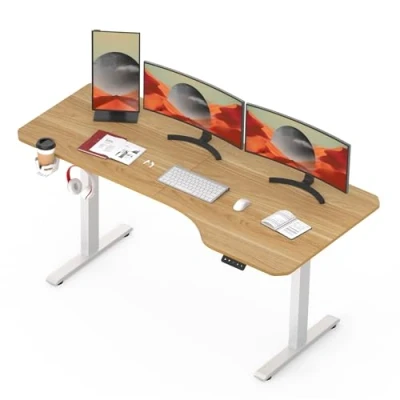 Image de SANODESK Bureau Assis Debout Électrique 160x75 cm Réglable en Hauteur avec Système Anti Collision, Panneau Clavier Contrôle à Fonctions Mémoires(Cadre Blanc+Plateau Érable)