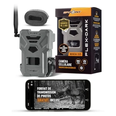 Image de Spypoint Flex Dark Caméra de Chasse cellulaire 40MP, vidéo 1080p avec Son, Vision Nocturne sans Lueur, détection 30 m, Wi FI, Infrarouge Invisible, pour Sentier et gibier