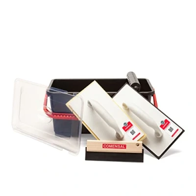 Image de COMENSAL Kit Joint Carrelage 7 pièces M 12L d&#039;outils de Pose Eponge HYDRO Taloche en Caoutchouc Rouleau Perforé Made in EU