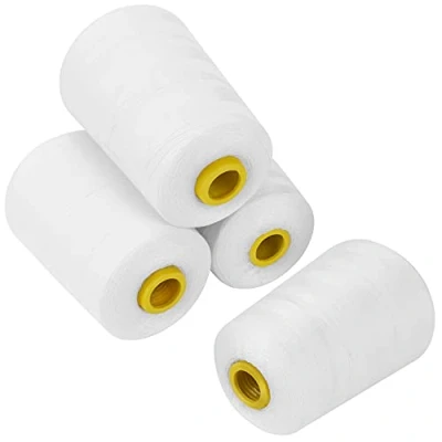 Image de Curtzy Fil Blanc Machine a Coudre en Polyester (Lot de 4) Bobines 11 cm et 5460 m Pour à Broderie la Main