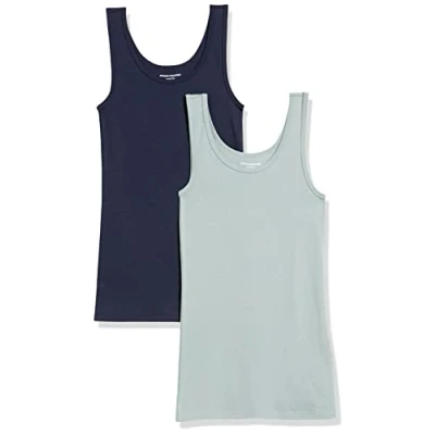 Image de Amazon Essentials Débardeur en Coupe cintrée Femme, Lot de 2, Bleu Marine/Vert Sauge, XL