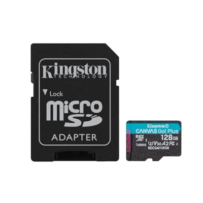 Image de Kingston Canvas Go Plus microSDXC Memory Card Gen4 200MB/s A2 U3 V30 128GB Adapter SDCG4/128GB