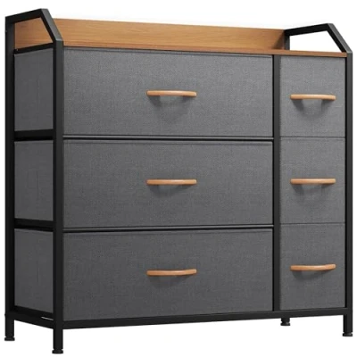 Image de YITAHOME Commode avec Poches latérales et Crochets, à 6 Tiroirs en Tissu Meuble de Rangement Dessus Bois pour Chambre Coucher, Salon,Grain pourri