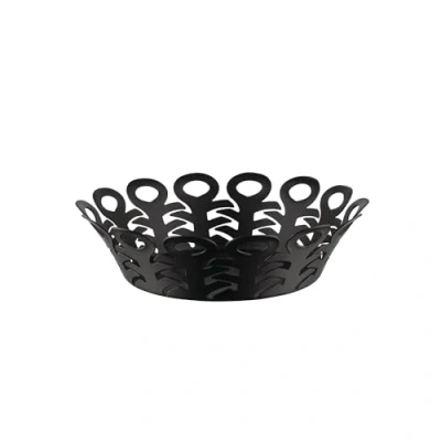 Image de Alessi BM21/21 B Design Corbeille Ajourée, en Acier Coloré avec Résine Époxy, Diamètre 22 cm, Noir