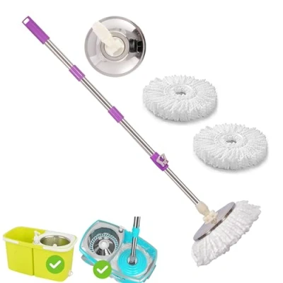 Image de ARSUK Kit Balai Manche pour serpillère et 2 têtes de Balais laveurs Rotatif d&#039;essorage sans Effort, Ustensiles Nettoyage Violet