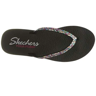 Image de Skechers Femme Meditation Tongs, Noir (Black Mitobuck/Multi Rhinestone BKMT), 41 EU