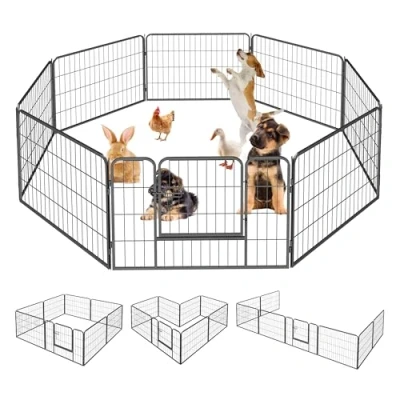 Image de Qianruida Parc pour Chien Enclos 8 Panneaux Chiot Petit Exterieur/Interieur Animaux de Compagnie 80 x 60 cm Noir