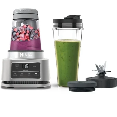 Image de Ninja Foodi Power Nutri Blender 2 en 1, mixe des bols de smoothie et boissons glacées, programmes automatiques, gobelet 700 ml bol 400 avec palette motorisée, 1100 W, argent CB100EU