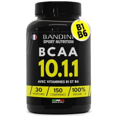 Image de Bandini® BCAA 10.1.1 150 Comprimés Acides Aminés Chaîne Ramifiée 1011 Vegan Hautement dosés avec Vitamines B1 B6 Supplément pré et post entraînement Performance Récupération Musculaire