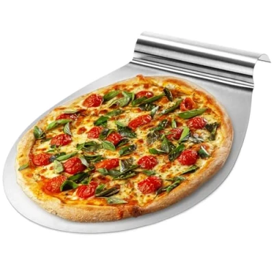Image de COM FOUR® poussoir à pizza en acier inoxydable étagère gâteau avec poignée encastrée pelle et jusqu&#039;à Ø 26 cm (argenté rond)