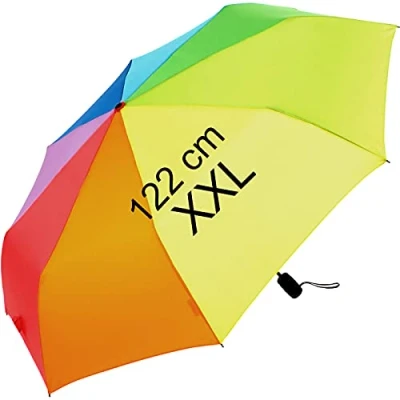 Image de Parapluie de poche XXL avec ouverture et fermeture automatique Full Class Grande toile 122 cm, Multicolore Arc en ciel,