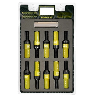 Image de OMP SPEED Lot de 20 vis roue noires avec métrique M12X1.5 Clé 17 19 Long filetée 28 mm protection jaune en aluminium 7075 + DIN 12.9