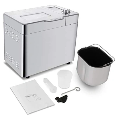 Image de COOCHEER Backmeister machine à pain 550 W avec 25 programmes, en acier inoxydable entièrement automatique fonction minuterie de 13 heures, argent