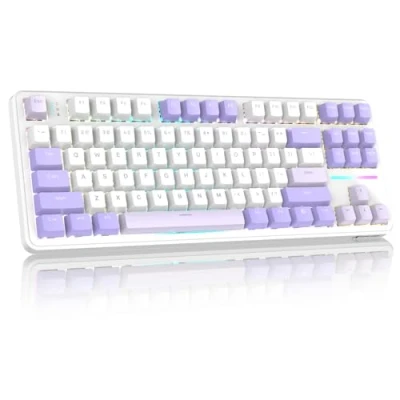 Image de ATTACK SHARK X87 80% Clavier de Jeu mécanique sans Fil, Joint échangeable à Chaud BT5.0/2.4G/USB C, éclairage RVB, Batterie 4000mAh, commutateur linéaire pré lubrifié, Touche PBT pour PC/Mac Violet