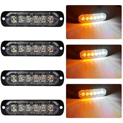 Image de 4pcs Ultra Mince 6LED Lumières Stroboscopiques Warining Beacon Lights Barre d&#039;éclairage d&#039;urgence Lampe de Voiture Auto Flash Lamp Universel Pour 12 24V Camion Remorque (Ambre&amp;Blanc)