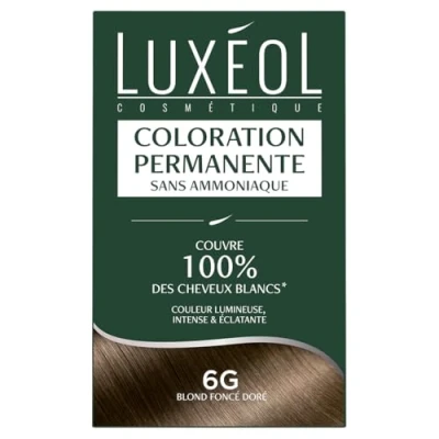 Image de LUXEOL Coloration Permanente 6G Blond Foncé Doré Sans Ammoniaque Couvre 100% des Cheveux Blancs(1) Longue Durée(2) Couleur Lumineuse Éclatante Intense Testée &amp; Approuvée 60ml, 12ml