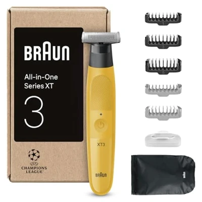 Image de BRAUN Series 3 XT3, Rasoir Électrique Tout En Un, + 7 Outils Pour Créer Son Style, Lame 4D Flex Affûtée, Styliser, Raser Et Tondre La Barbe, XT3205, Jaune