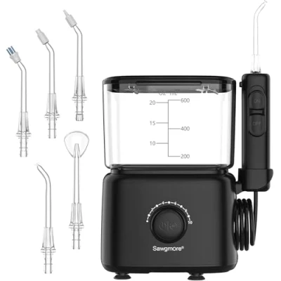 Image de Sawgmore Hydropulseur dentaire électrique avec 10 niveaux de pression réglables, capacité 600 ml, irrigateur oral 5 embouts buse multifonctions pour la maison, noir