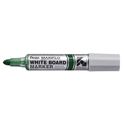 Image de Pentel Maxiflo MWL5W DX, Marqueur tableaux blancs pointe conique ultra large, Vert, Lot de 12