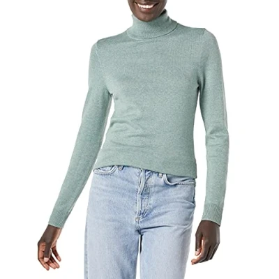 Image de Amazon Essentials Pull Col Roulé À Manches Longues Léger Coupe Classique (Grandes Tailles Disponibles) Femme, Vert Sauge Chiné, M