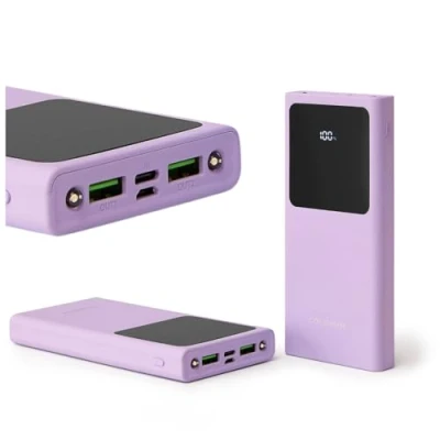 Image de FOREVER Colorum Power Bank 10000mAh Lavende Batterie Externe Portable avec USB C microUSB Écran LED Charge Rapide de Deux Appareils Voyants Neuf
