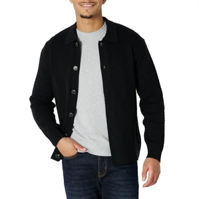 Image de Amazon Essentials Pull Cardigan Décontracté avec Col Homme, Noir, XL