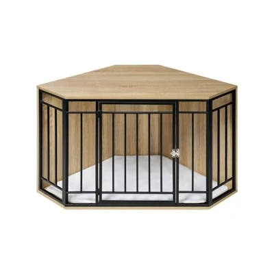 Image de EUGAD Cage d&#039;angle Chien, pour Table d&#039;Appoint, Niche Chien Intérieur, Caisse Grand Moyen Petit avec Porte Verrouillable et Coussin, 111x60x67cm, 0344GL