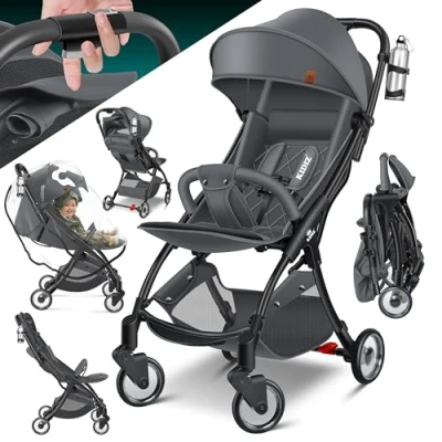 Image de KIDIZ® Poussette Premium Pliable sport 360roues Ceinture 5 points Incl. porte boisson &amp; habillage pluie, dossier réglable capote pare soleil Anthracite
