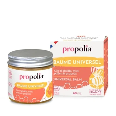 Image de PROPOLIA Bio Baume Universel Soin multiusage corps, visage, cheveux &amp; barbe Cire d&#039;abeille, Miel, Pollen Propolis 100% naturel Fabriqué en France 60 ml