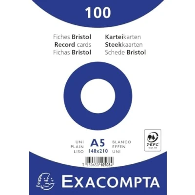 Image de Exacompta Réf. 10508E Paquet de 100 fiches bristol unies non perforées sous film compatibles avec imprimante jet d&#039;encre, laser et photocopieur format 148 x 210 mm couleur blanc