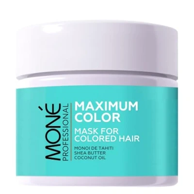 Image de MONÉ PROFESSIONAL Masque pour cheveux colorés, secs et abîmés Soin intense, réparateur, brillance, éclat de la couleur Kératine, beurre karité, Monoï Tahiti, huile coco 300 ml