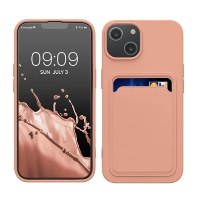 Image de kwmobile Housse Compatible avec Apple iPhone 14 Coque de téléphone Compartiment Carte en Silicone Rose Pamplemousse