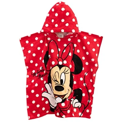 Image de Disney Serviette de Bain Minnie Mouse pour Enfants Poncho à Capuche Le Bain, la Natation ou Plage Rouge Taille Unique