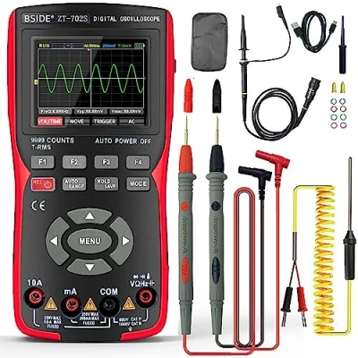 Image de BSIDE ZT 702S Kit Oscilloscope Numérique Portable 9999 Comptes 10 Mhz Multimètre TRMS Rechargeable avec Écran Couleur Auto Range Testeur Multifonction pour Électronique Automobile