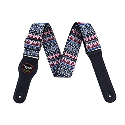 Image de rayzm Sangle en Coton pour Guitare Acoustique/électrique ou Basse, avec Motif Tricoté de Style Bohémien et Porte médiators, 5cm Largeur Longueur Réglable 96 à 153cm