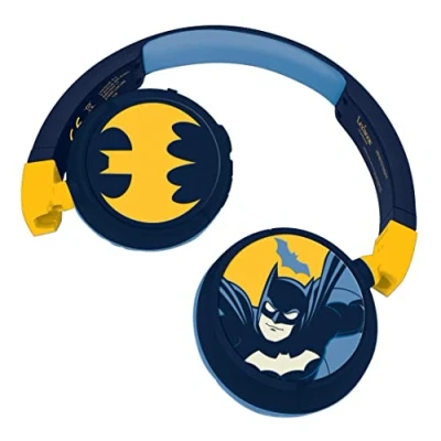 Image de Lexibook Casque Batman Audio 2 en 1 Bluetooth &amp; Filaire avec Micro et Bouton de contrôle, Batterie Rechargeable Longue durée, HPBT010BAT, Bleu/Jaune