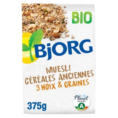 Image de BJORG Muesli Céréales Anciennes 3 Noix &amp; Graines Bio Complètes Réduit En Sucres 375G