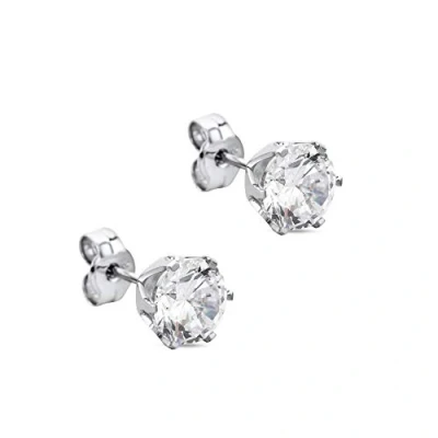 Image de Orovi Boucles D&#039;oreilles Femme, Clou en Or blanc avec Pierres de Zircon 9 Carat / 375 Bijoux